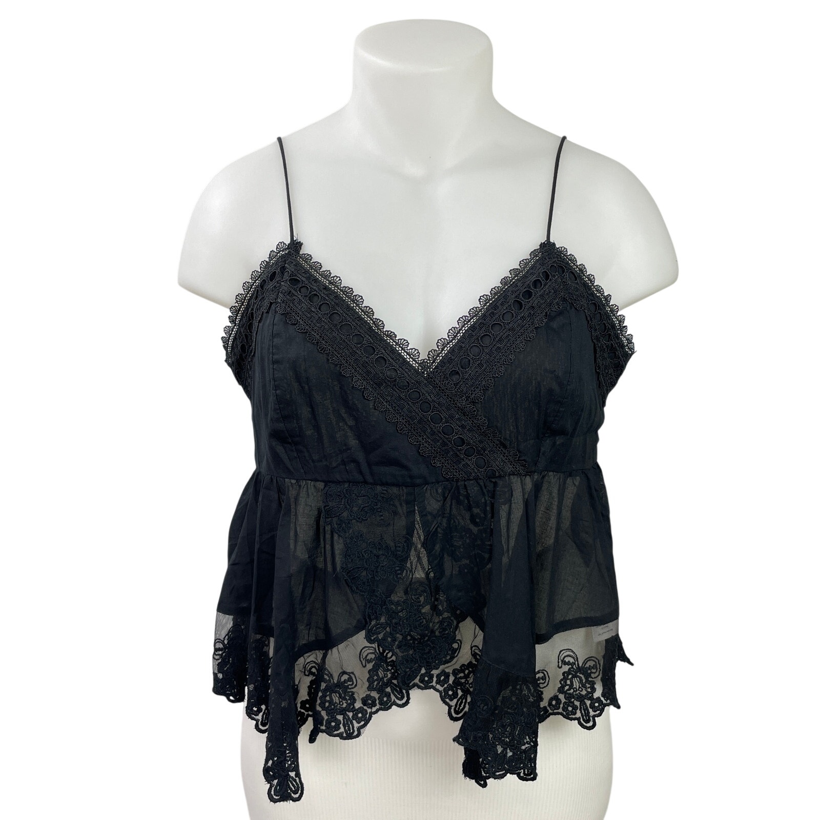 Abercrombie & Fitch Black Sleeveless Embroidered Babydoll Lace Trim Cami Top Xl